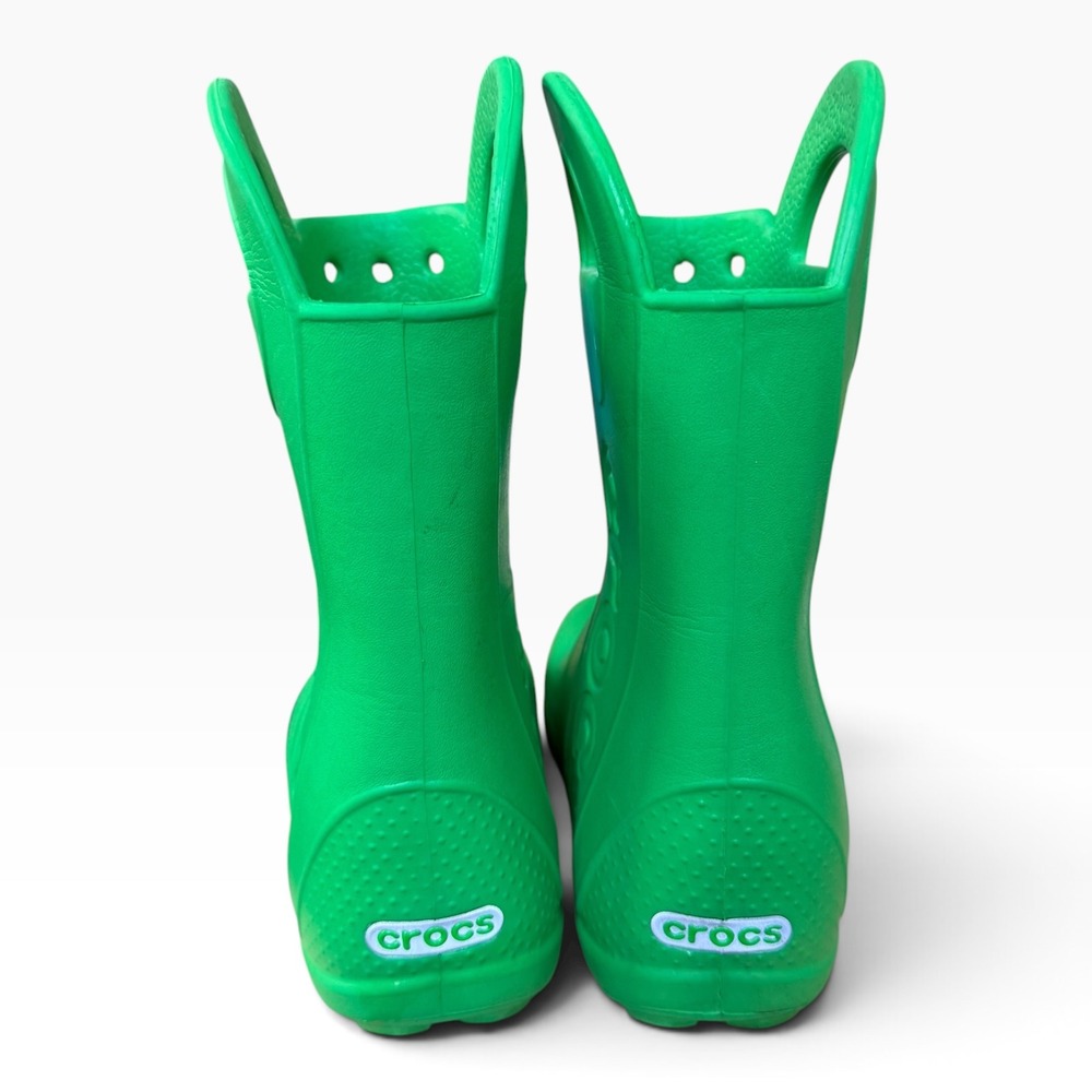 Crocs Handle It Rain Boots Kids C13 Green Waterproof Pull On 12803 - Picture 2 of 6